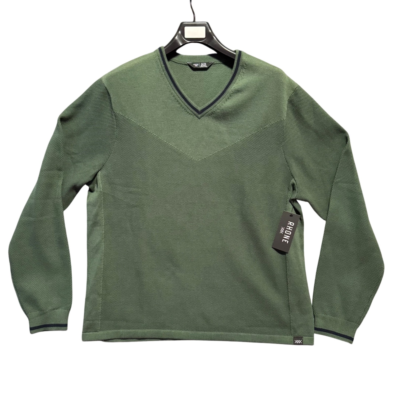 Rhone The Turn Golf V Neck Sweater Mens Xl Jungle Green Textured Knit